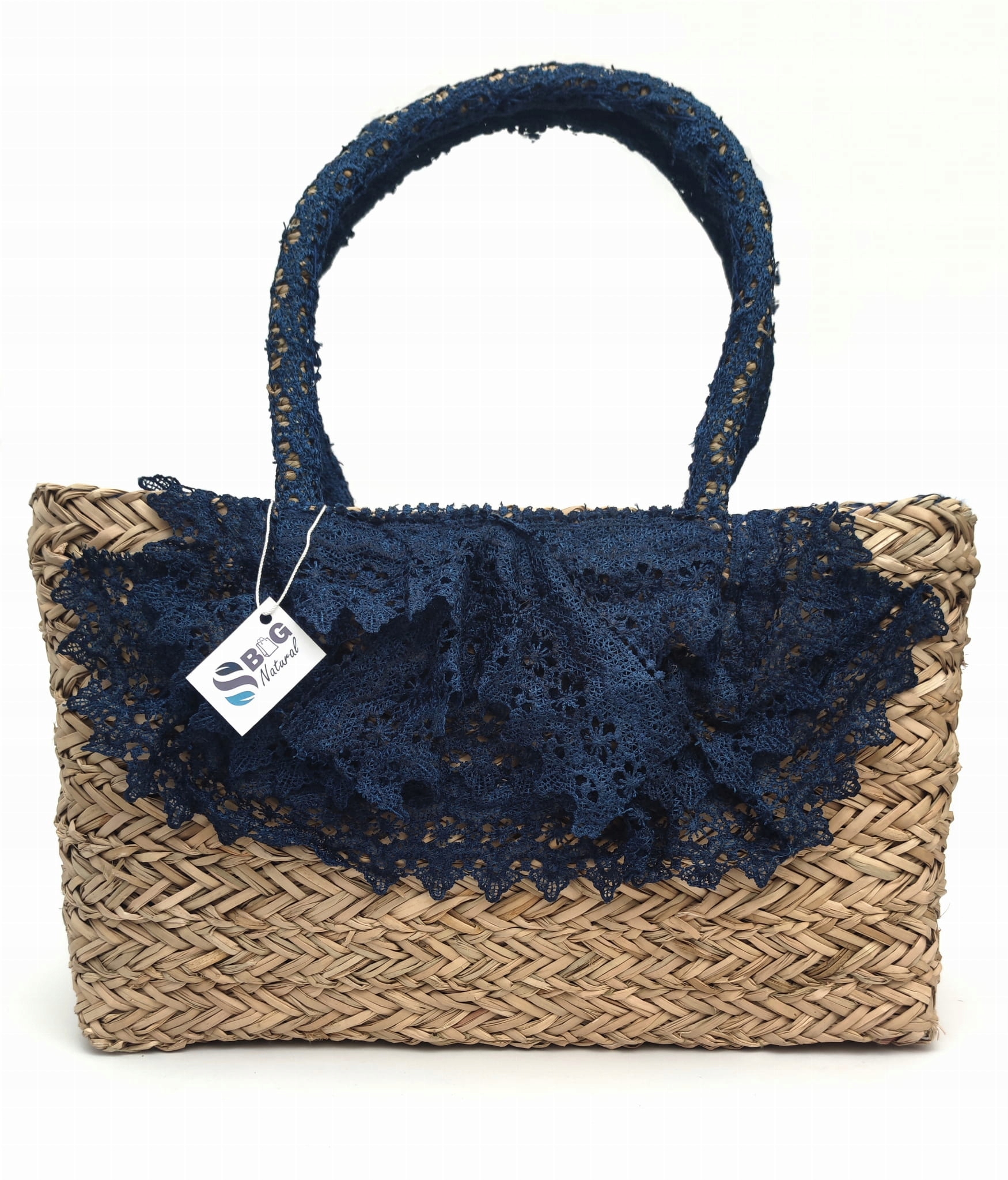 Taška Košík s krajkou z mořské trávy na rameno Pletená letní veganská