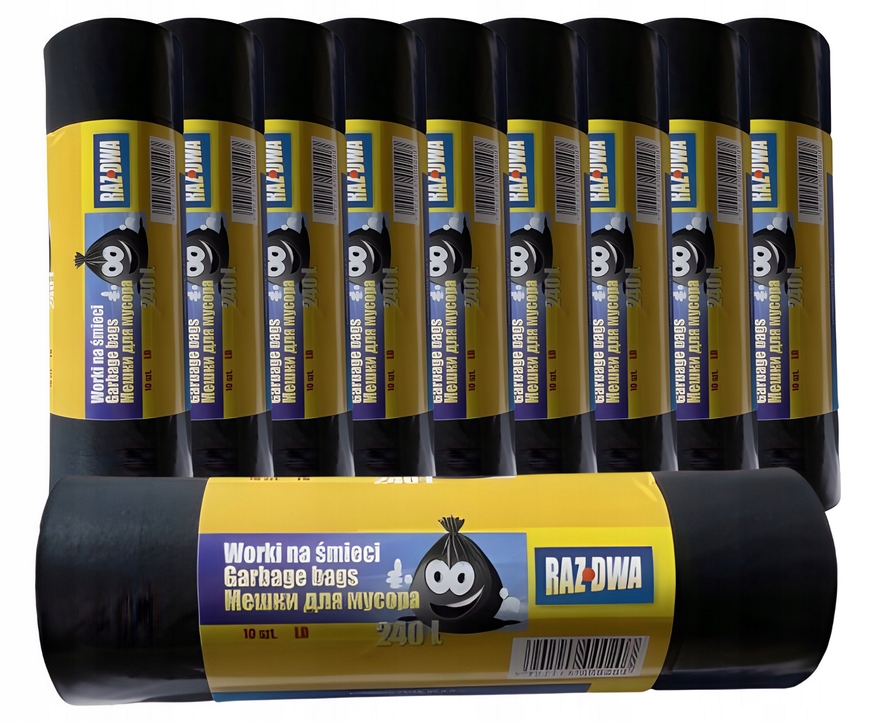Levně Foliové sáčky 240L 10 ks x 10 rolí Pevné Sáčky na odpadky Univerzální