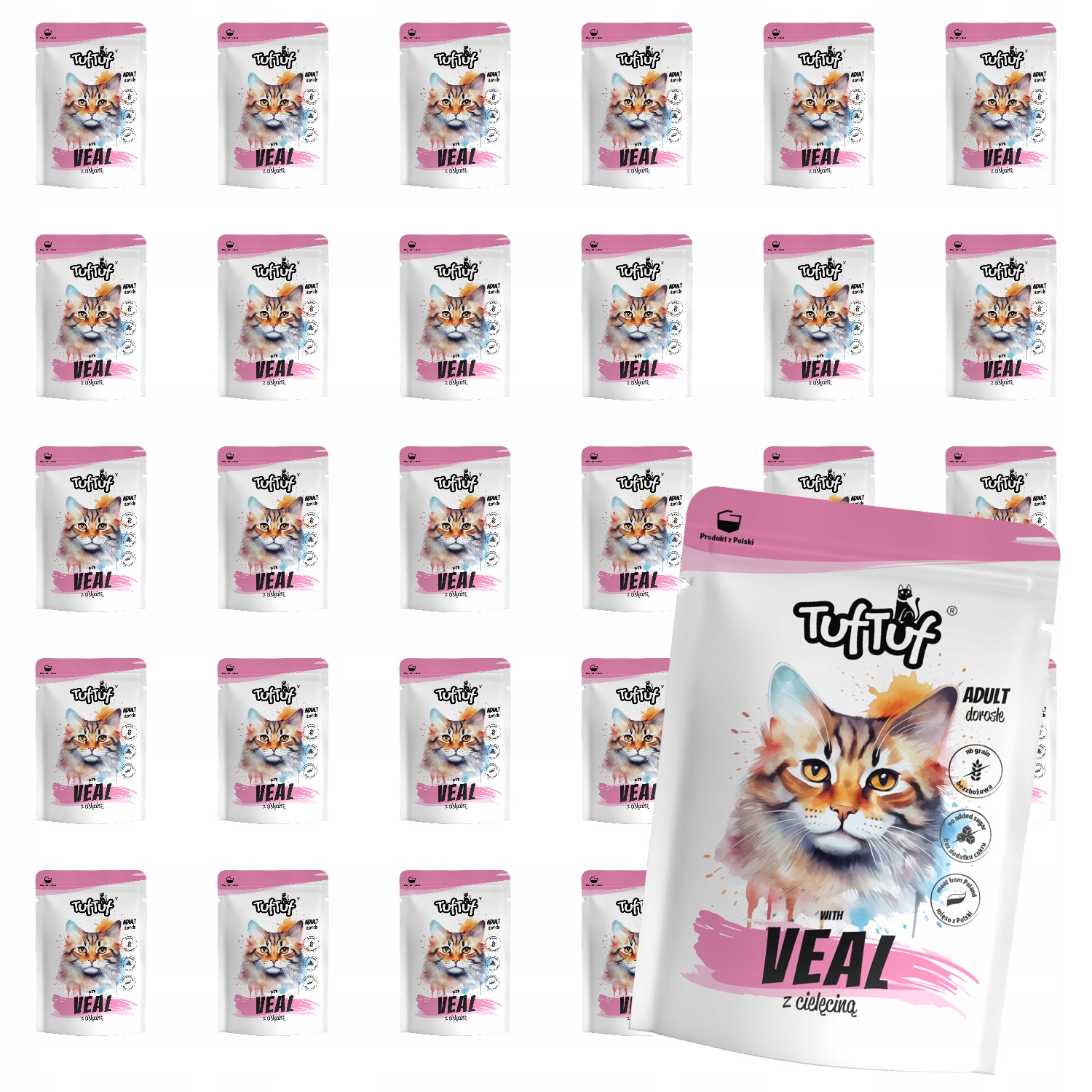 Levně Mokré Krmivo Pro Kočky TufTuf Kapsička mletá s telecím masem Set 30x300g