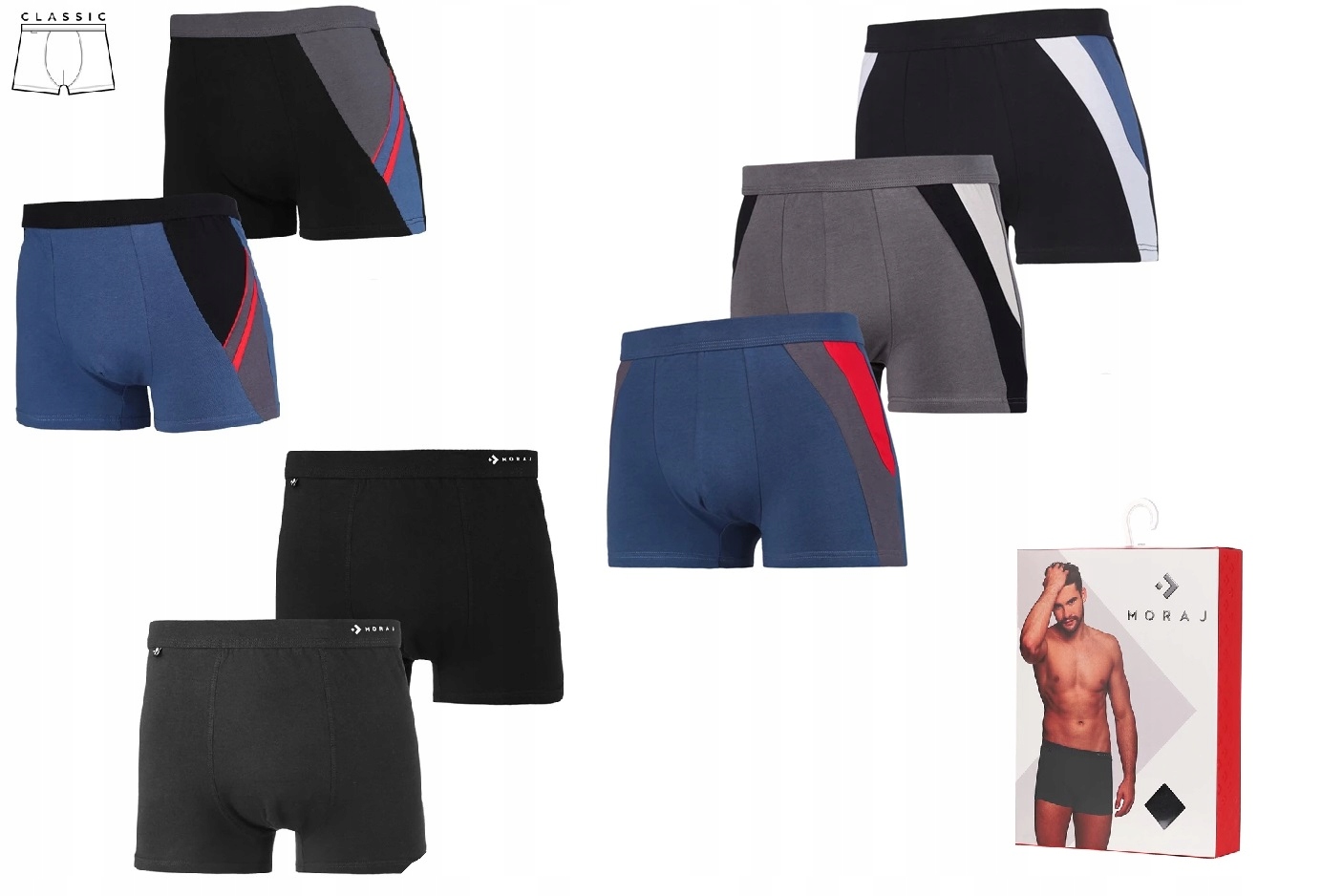 Moraj Bokserki Męskie Szorty Bawełniane klasyczne dopasowane 7 szt. XL
