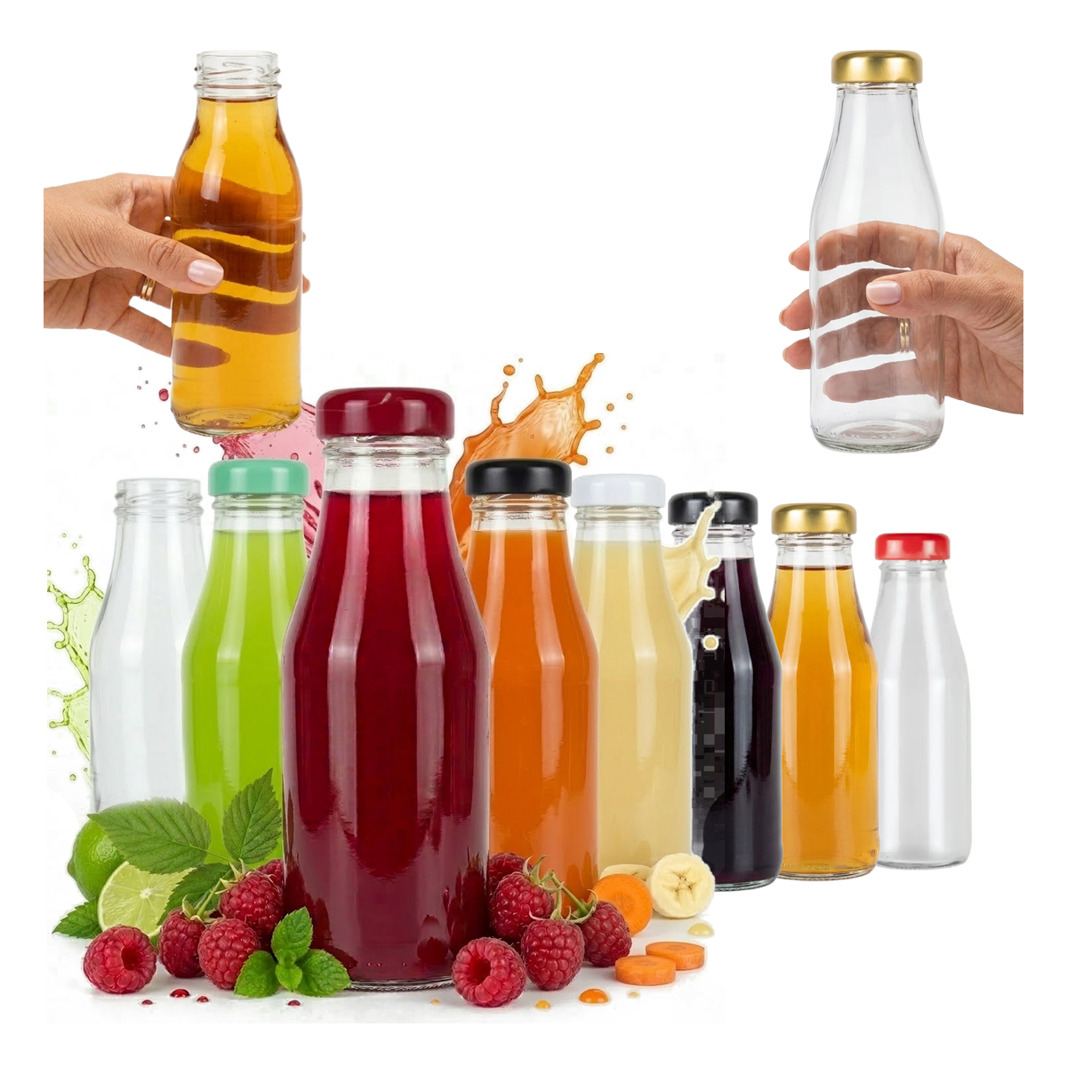 50 x láhve na džus Juice 200 ml Skleněné Láhve na džus se šroubovacím uzávěrem 0,2 l