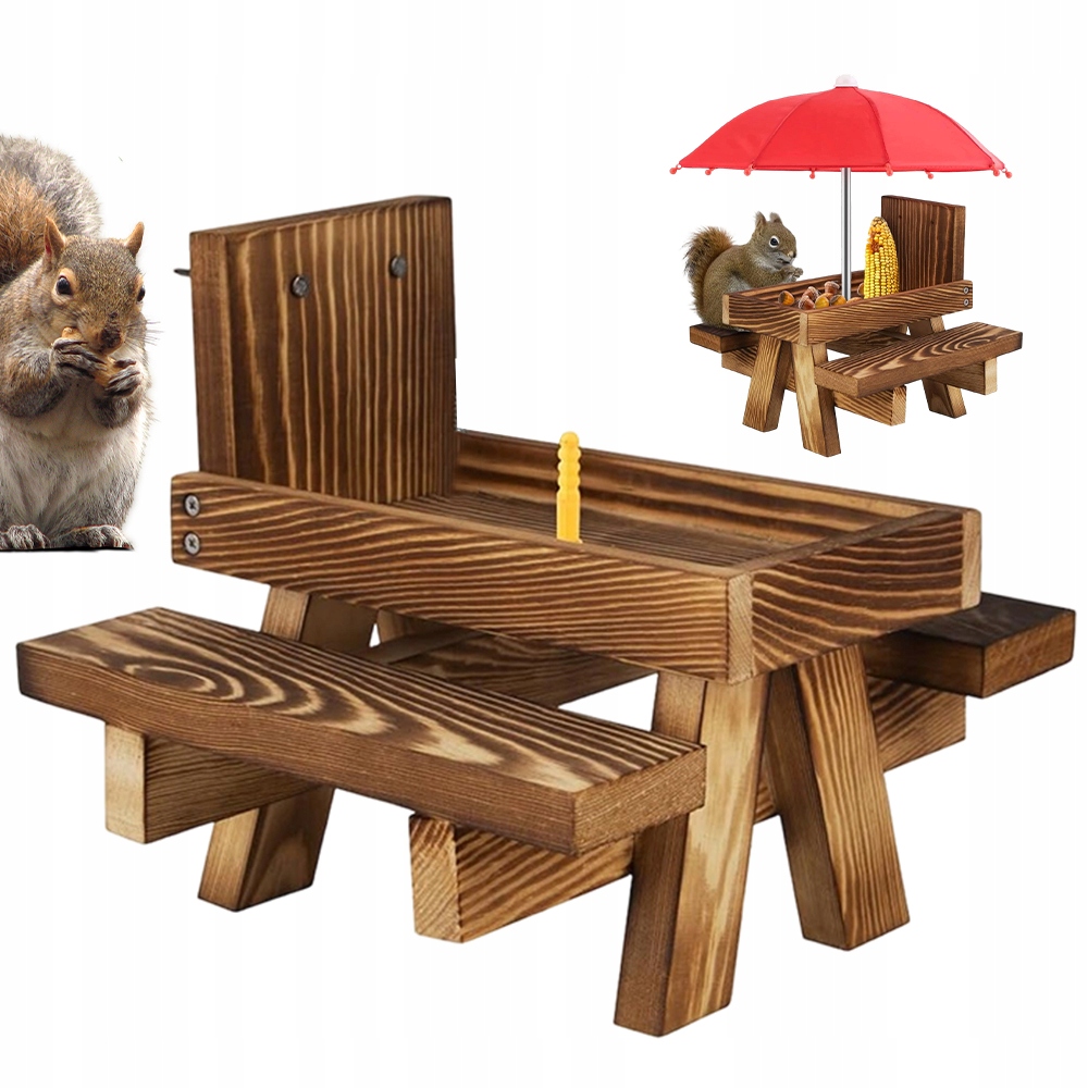 Levně Dřevěné Krmítko Pro Veverky Odolné Proti Vlhkosti S Červeným Deštníkem
