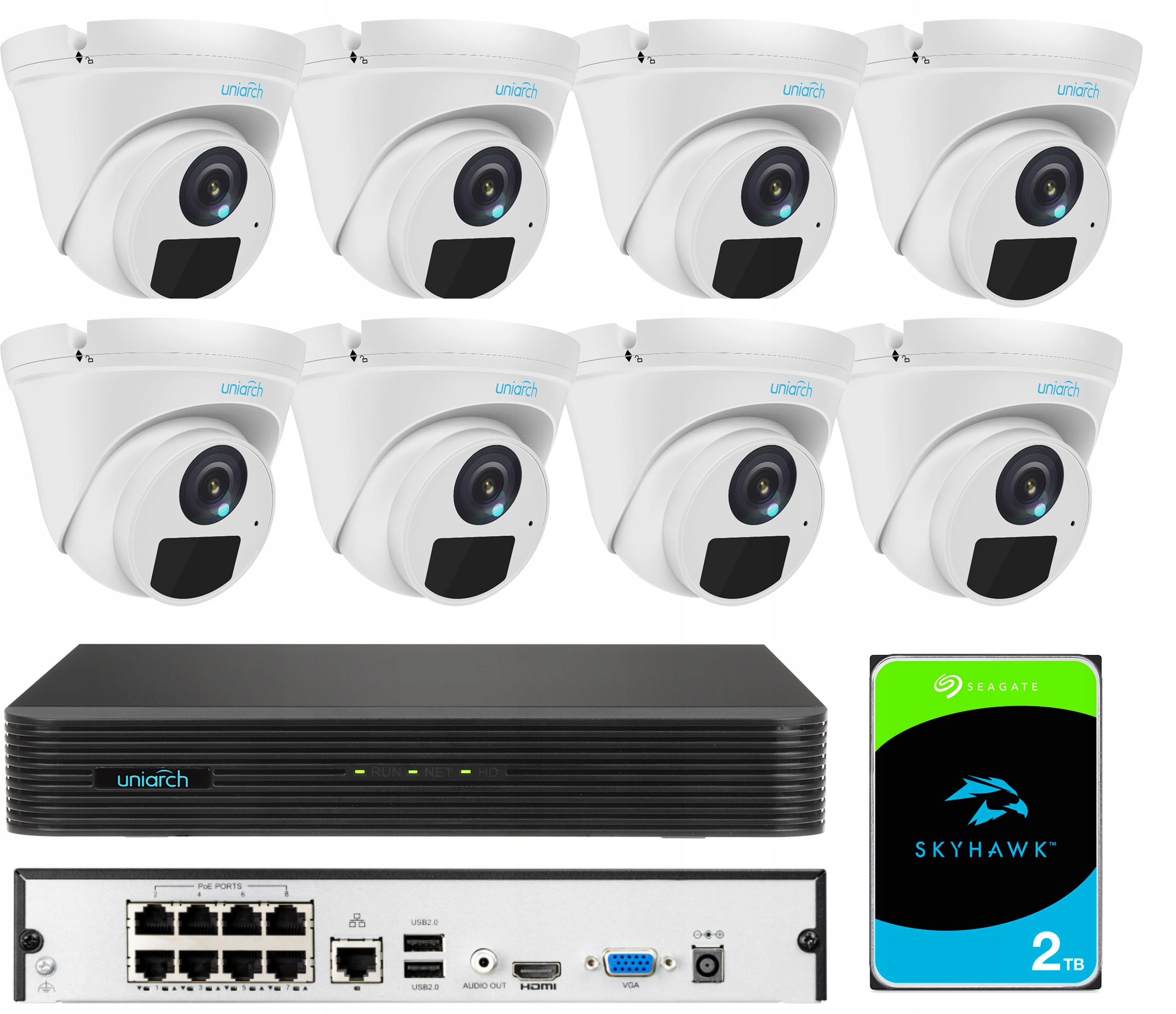 Zestaw do Monitoringu 8 KAMER IP 4MPx PoE Dysk 2TB