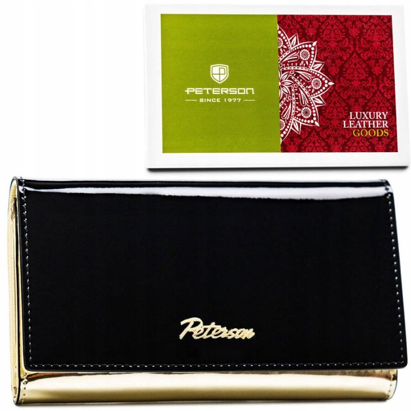 Klasická dámská peněženka z přírodní kůže černo-zlatá krabička Peterson