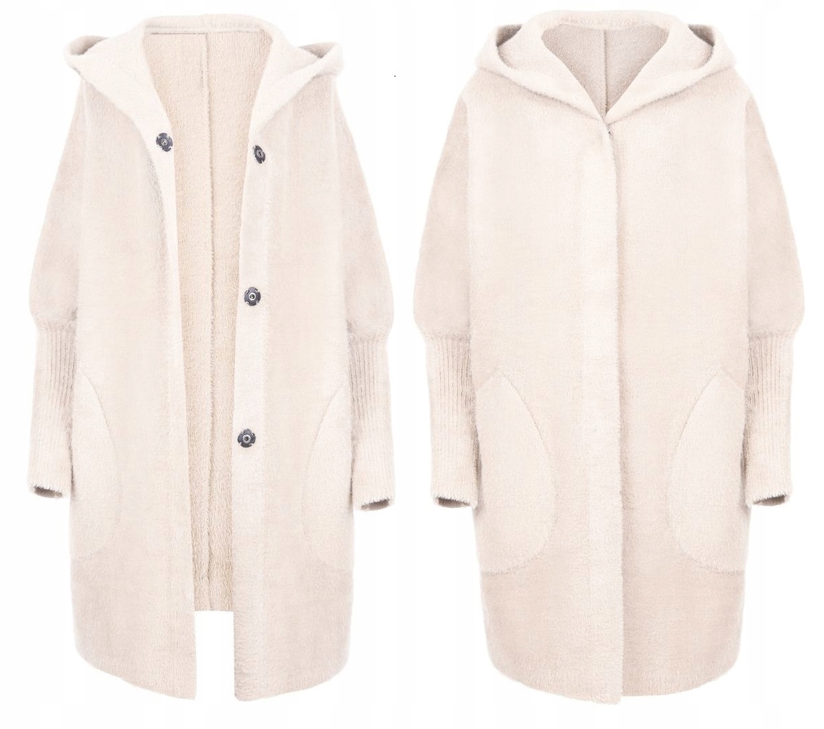 Alpaka Damska wełna Kurtka Płaszcz Sweter kaptur Ciepły Kremowy