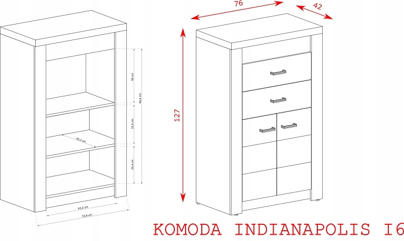 Komoda INDIANAPOLIS I6- KRAFT BIAŁY EAN (GTIN) 5905289001609