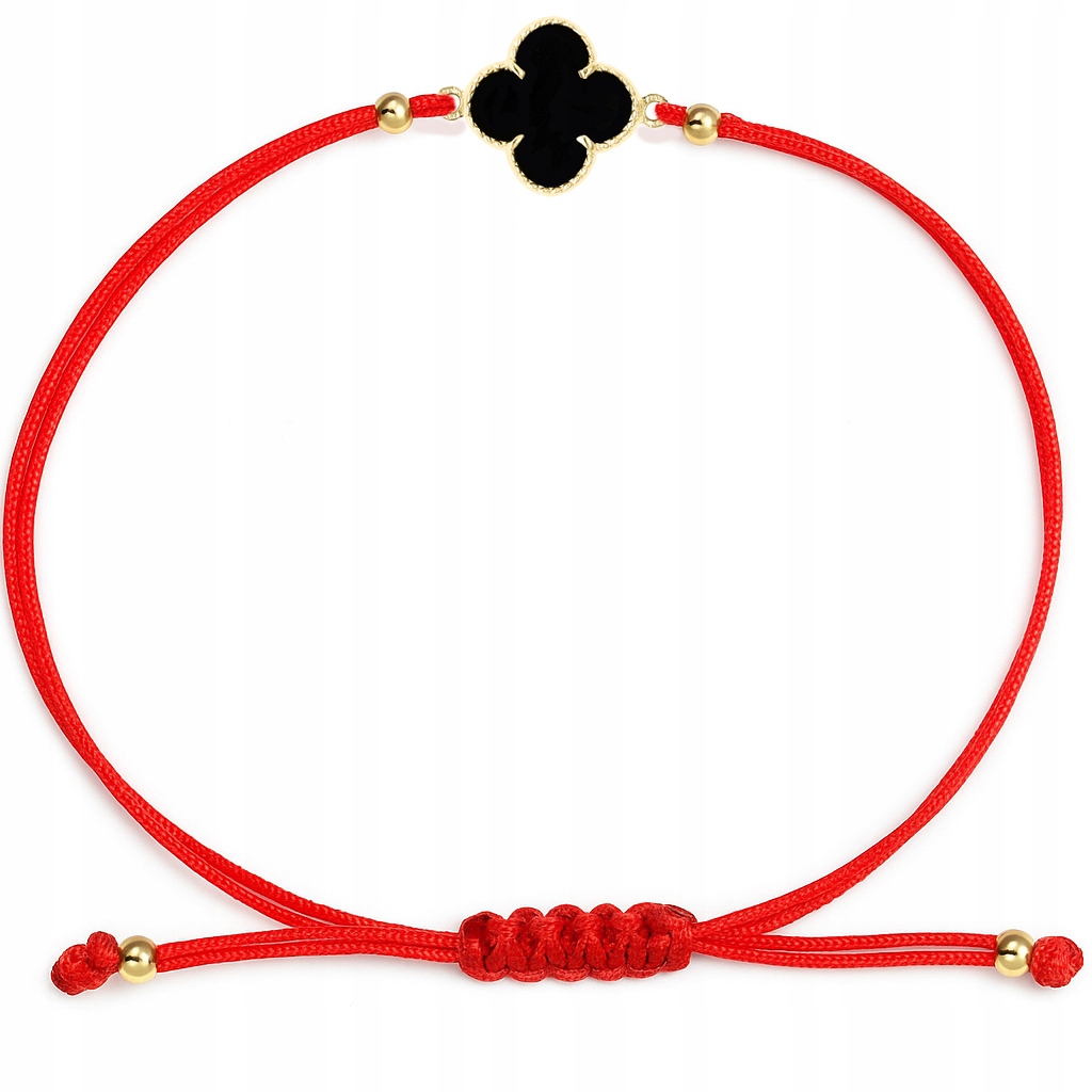 Náramek čtyřlístek na šňůrce, přírodní onyx, zlaté kuličky Au585