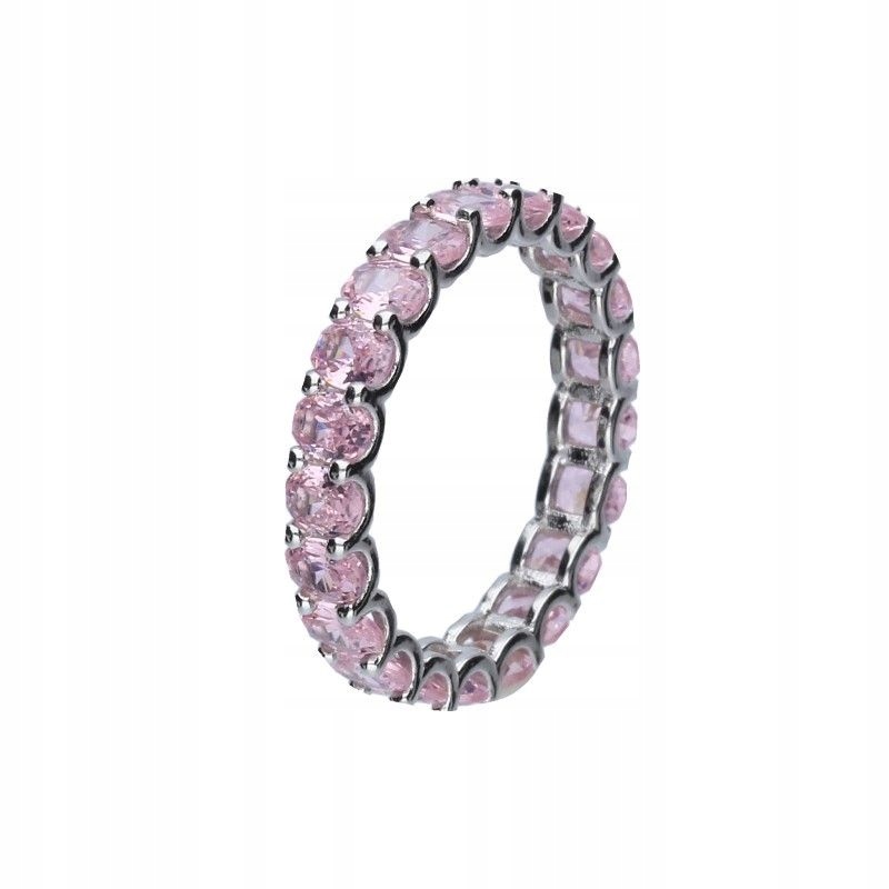 Stříbrný dámský prstýnek 925 Oválné růžové zirkony, elegantní design r16