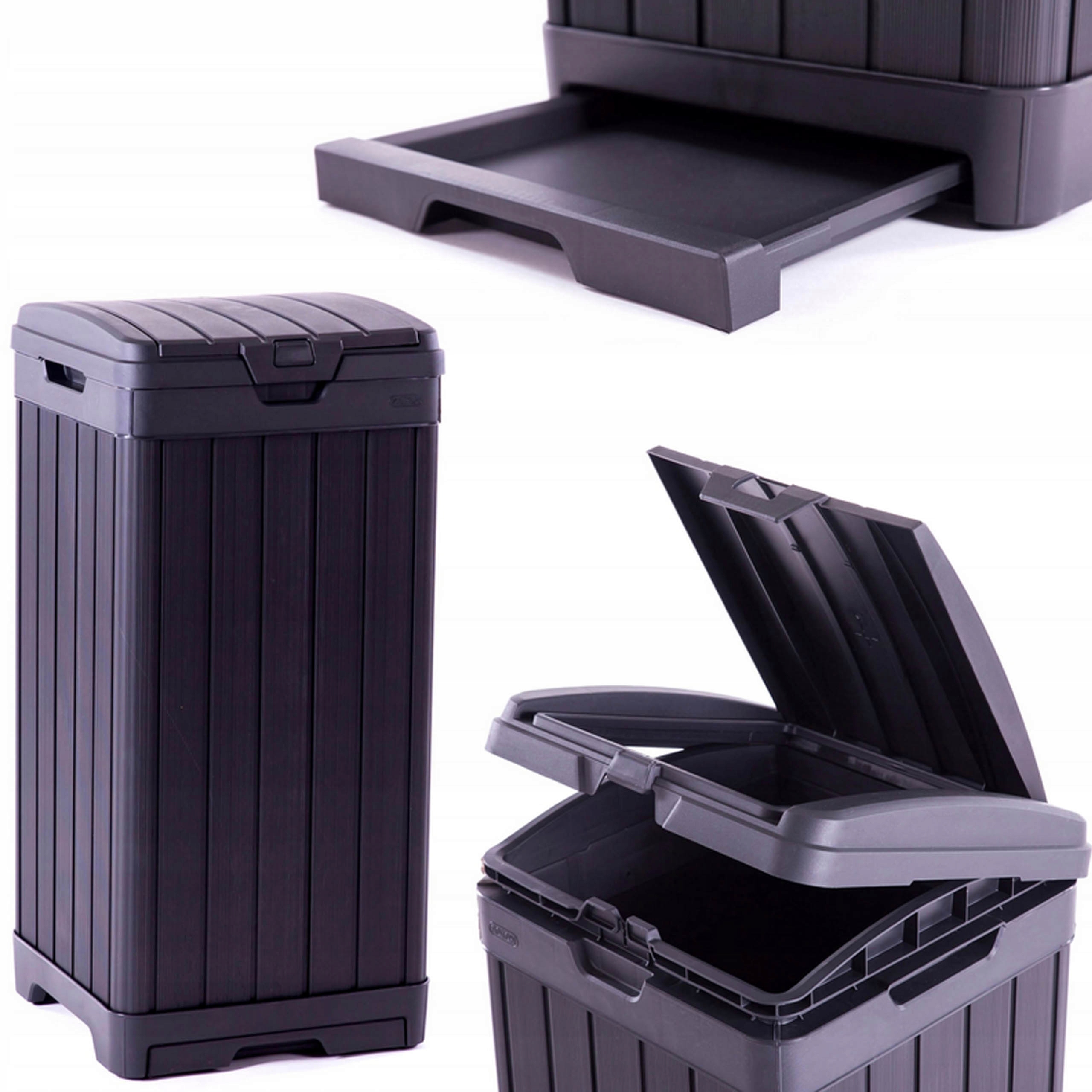 Kosz Na Śmieci Ogrodowy Keter Baltimore Kubeł Pojemnik 125L Tacka Czarny