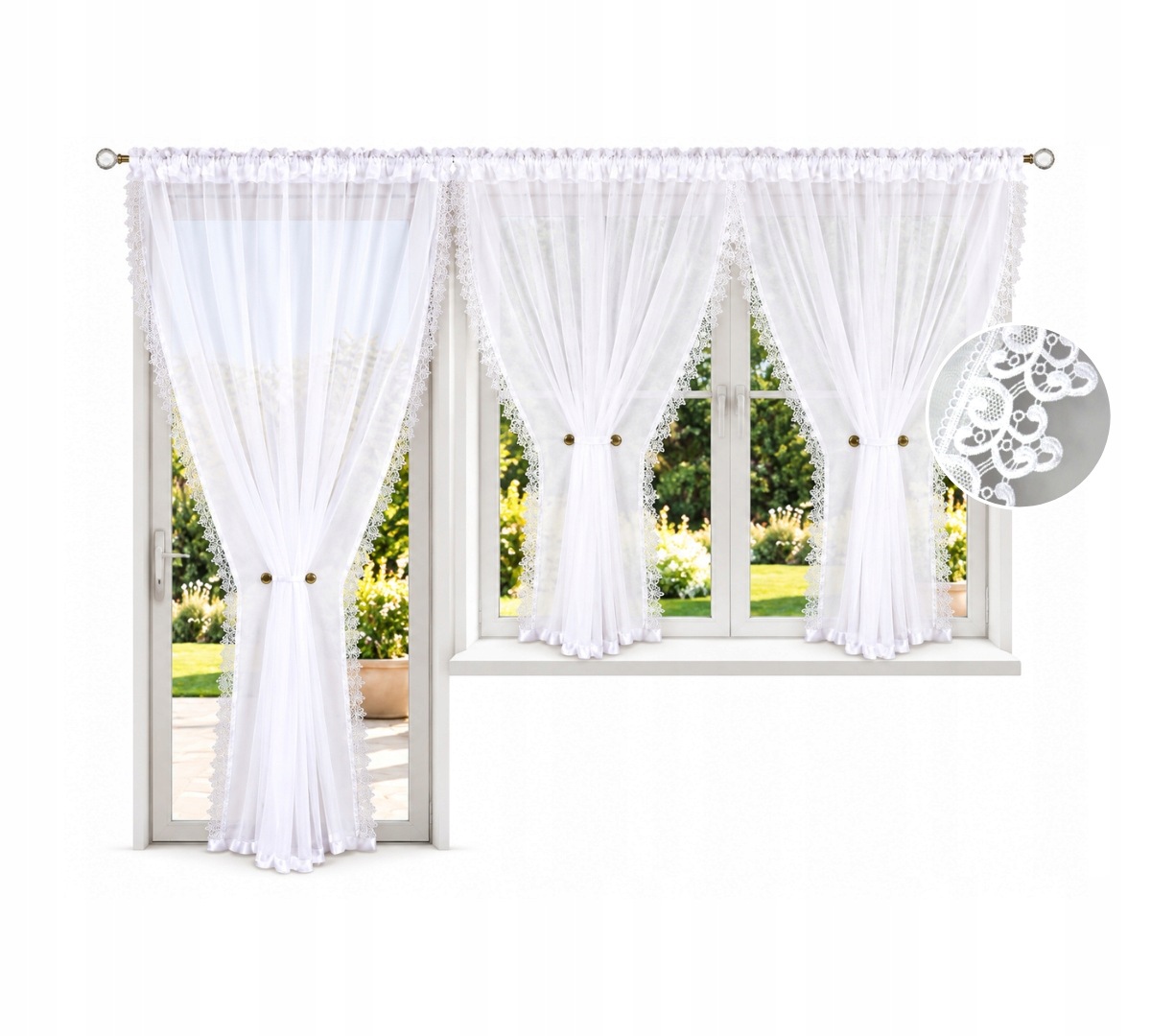 Set Záclon 400x180 200x220 na balkonové okno do bloku s guipurou 8 cm
