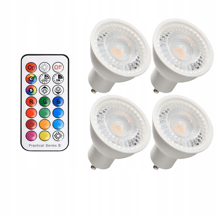Zestaw 4 x żarówka gu10 Rgb ciepła z pilotem