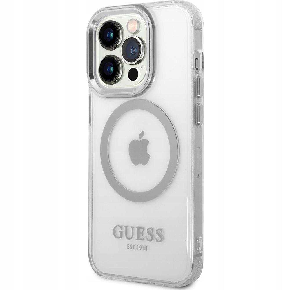 Etui Guess Metal Outline MagSafe na iPhone 14 Pro Max srebrne Guess