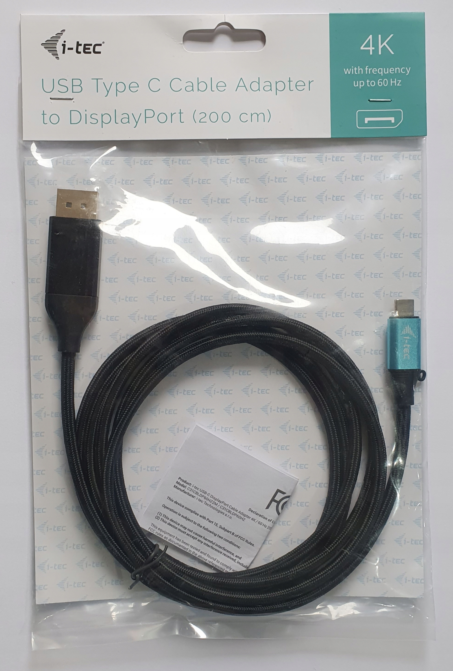 I-TEC kabel USB-C TYPE-C do DisplayPort 2m OPLOT EAN (GTIN) 8595611703317