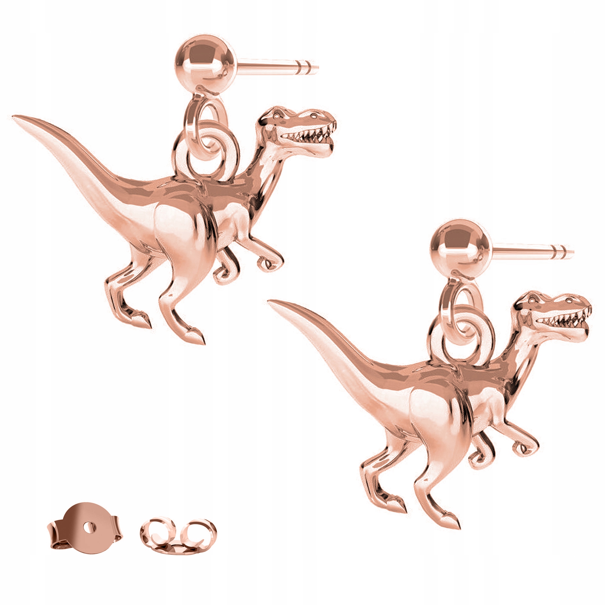 Náušnice Dinosaurus T-rex růžové zlato 925