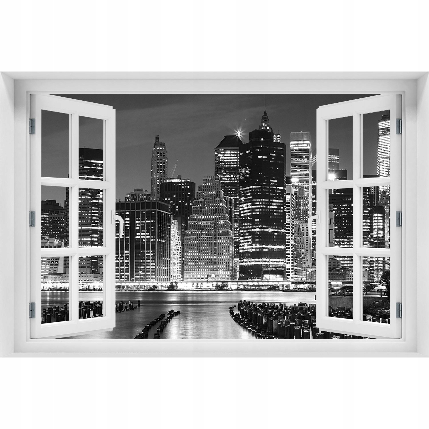 

Naklejka na ścianę 3D Okno widok Manhattan nocą