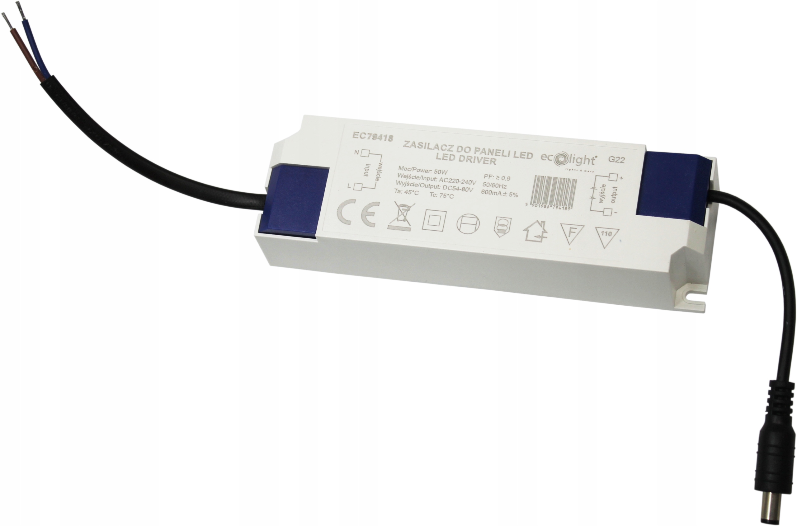 ZASILACZ DO PANELI LED 50W EMC 200-240V AC / 60-80V DC 600mA ECOLIGHT