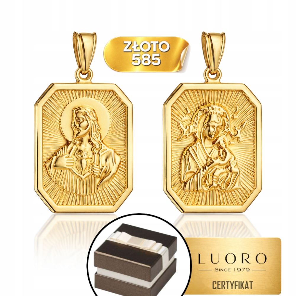 Zlatý Medailon 585 14K Oboustranný Ježíšek Matka Boží S Dítětem 3,13 CM