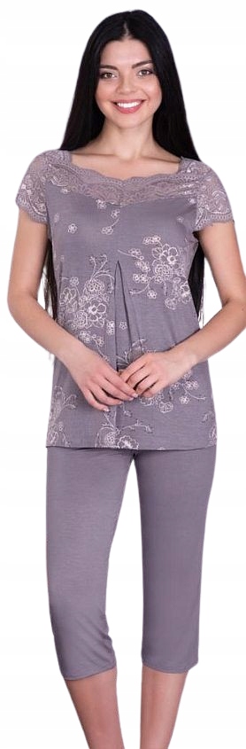 Elegantní Pyžamo Viskóza Krajka Kalhoty 3/4 Tričko L