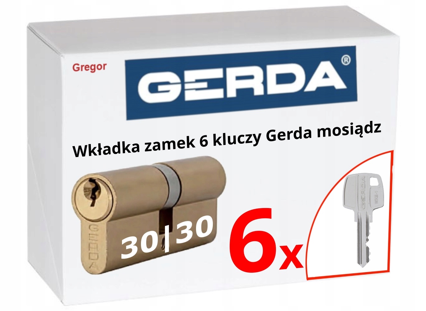 

Wkładka zamek 30/30 Gerda mosiądz 6 Kluczy