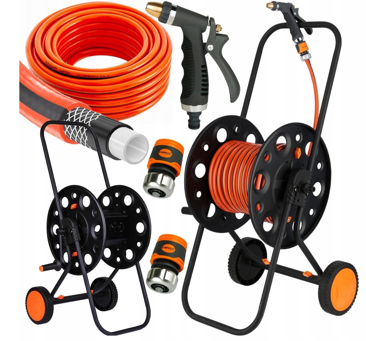 Vozík na hadicu kovový hadica 25 m postrekovacia pištoľ rýchlospojka z kovu