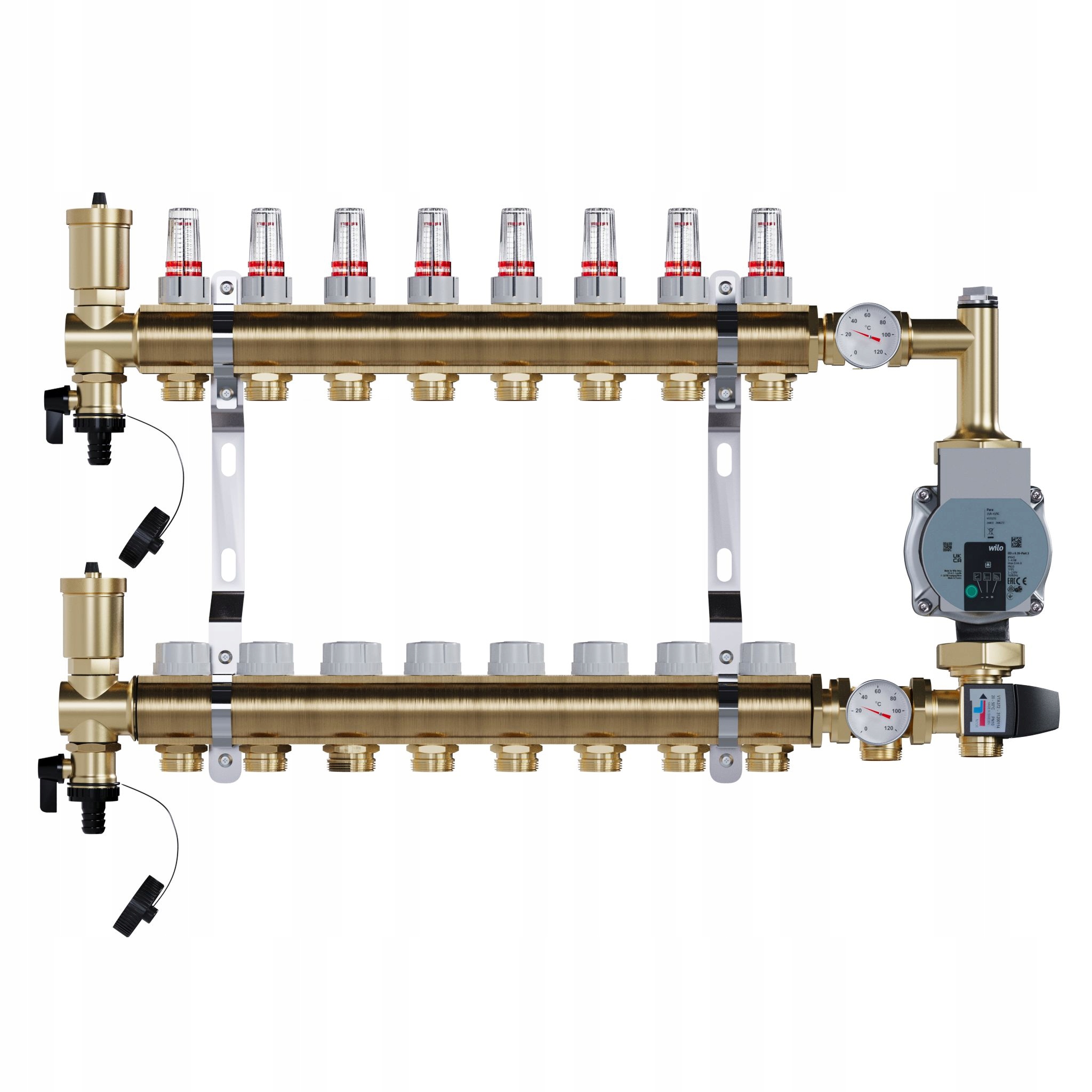 Rozdělovač pro podlahu 8 sekcí mosazný pro vytápění Čerpadlo Wilo