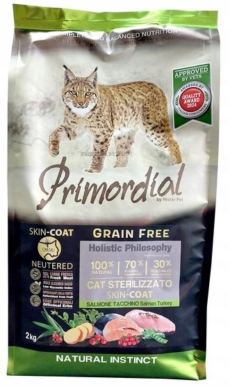 Levně Primordial Cat Grain Free Kastrovaný Skin Coat Losos & Turecko 2kg
