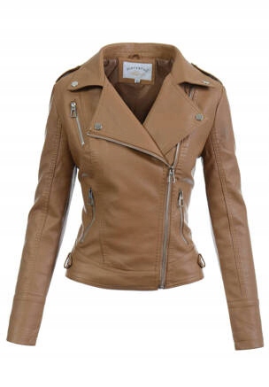 8764 Damska Kurtka Ramoneska Jasno Brązowa XXL