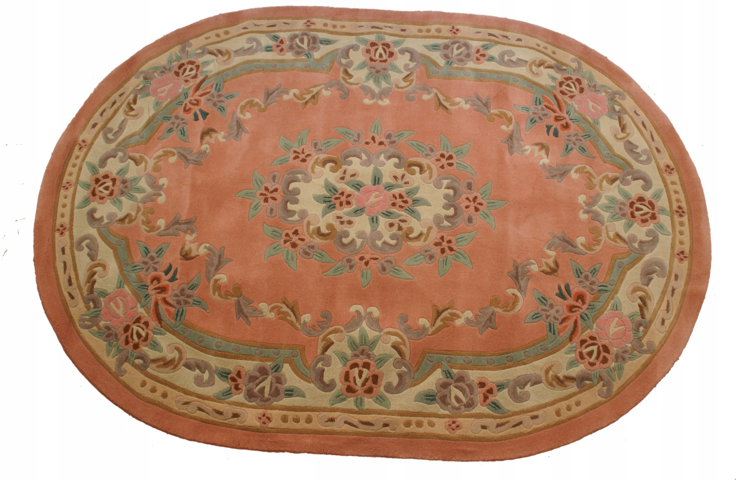 Wełniany dywan Aubusson 200x300 brzoskwiniowy owal