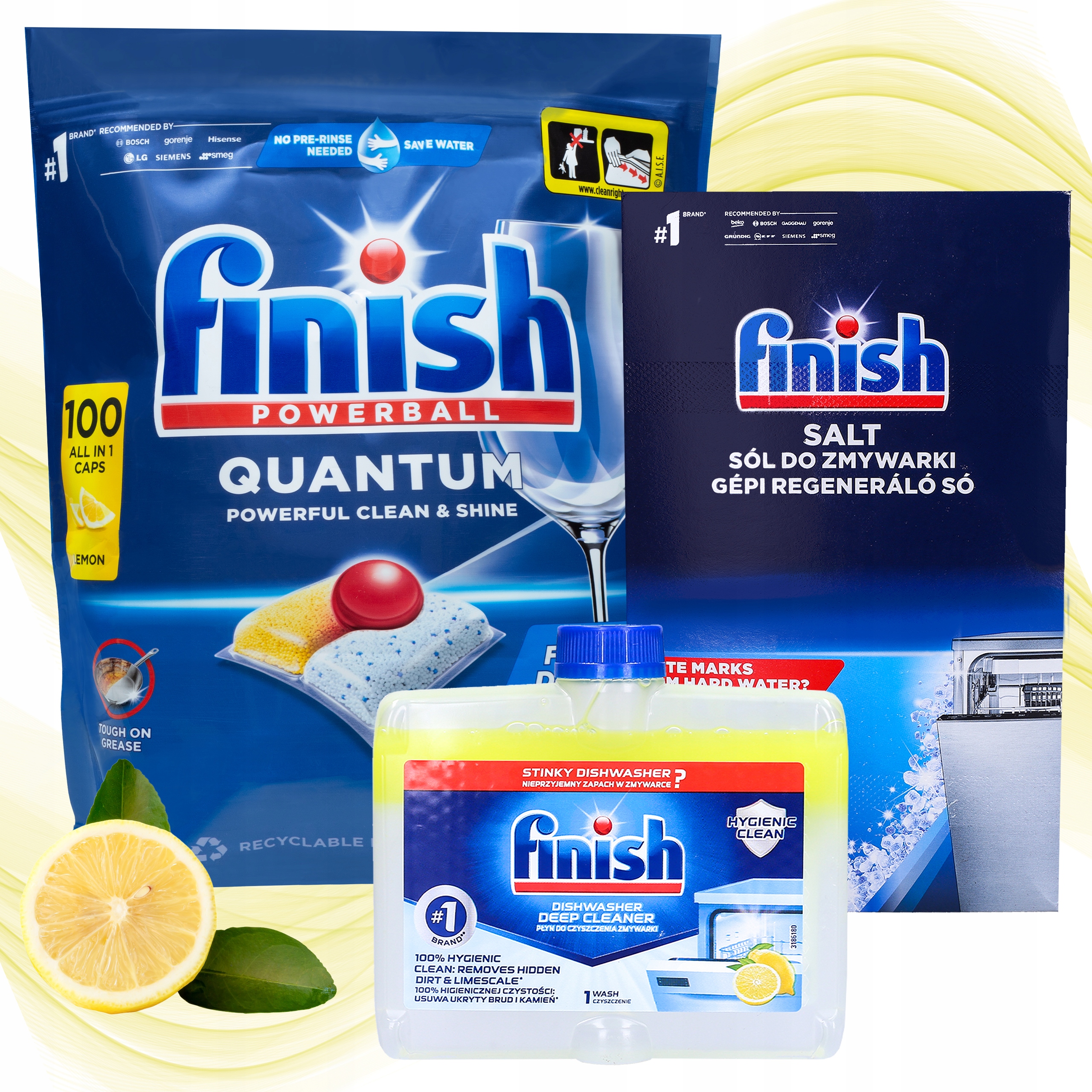Levně Finish Sada do myčky nádobí Kapsle Quantum All-in-1 100 Ks Čisticí sůl