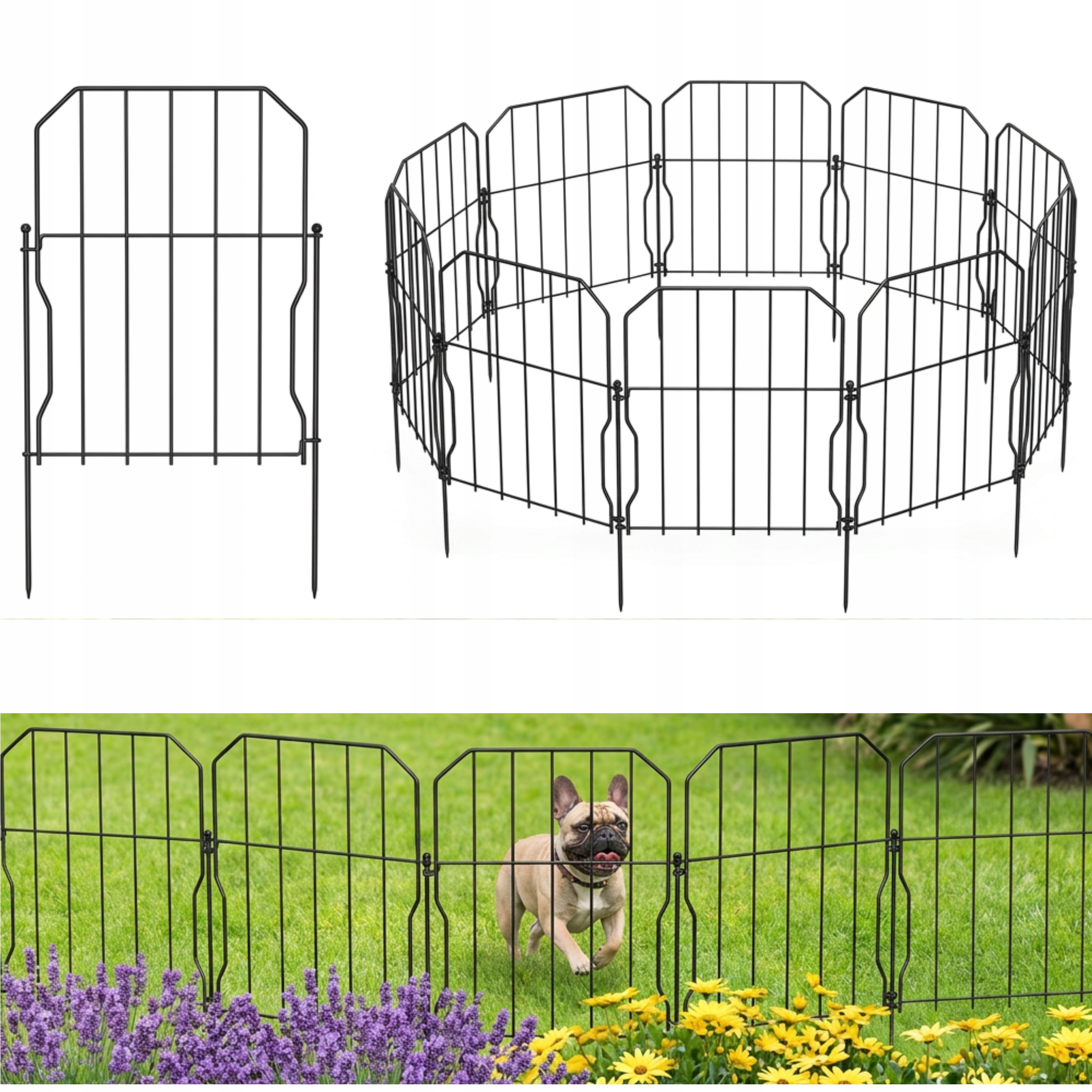 10 x Płotek Ogrodowy Metalowy Dekoracyjny Płotki Ogrodzenie Czarny Niski