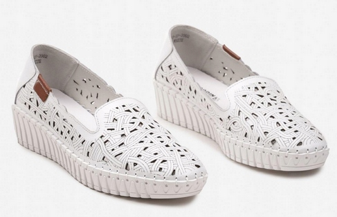 Goodin Dámské Bílé Polobotky Mokasíny Přírodní Kůže R40