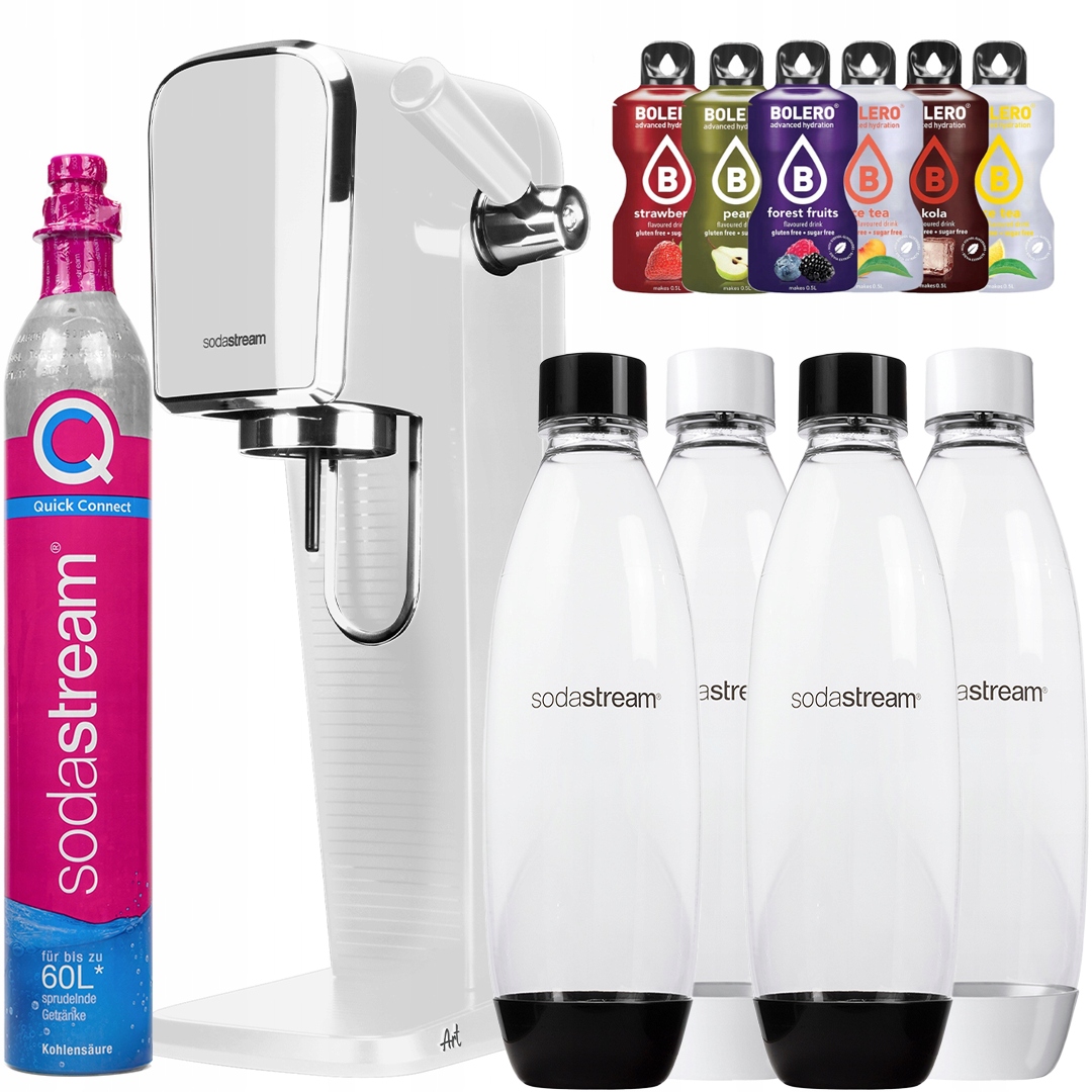 ZESTAW SATURATOR SODASTREAM ART WHITE 4 BUTELKI 1L FUSE + SASZETKI