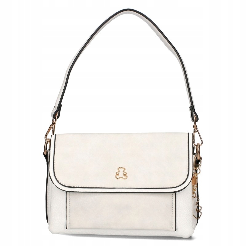 Lulucastagnette Dámská kožená kabelka přes rameno Bílá s medvídkem Přívěsek Na Klíče
