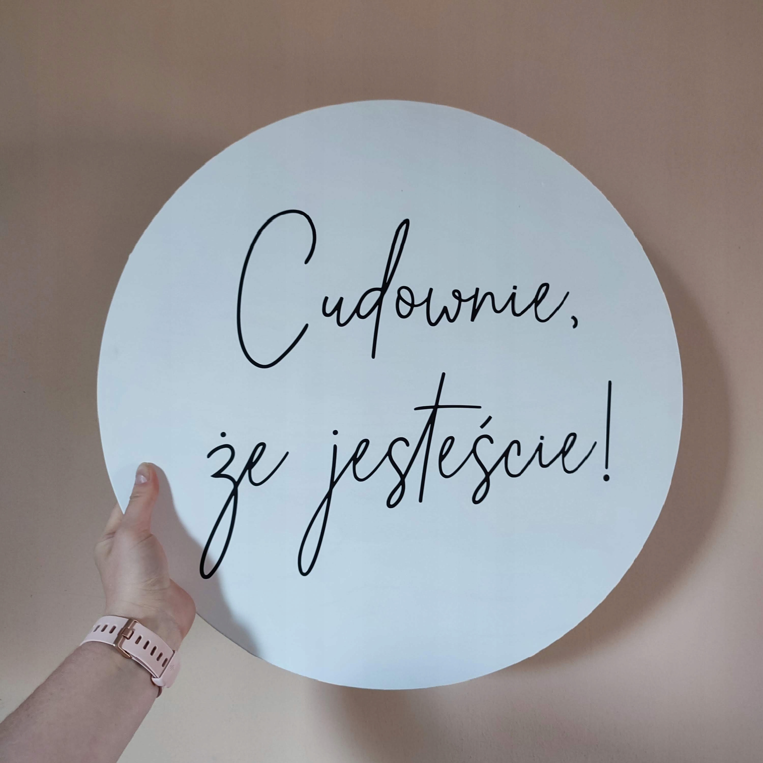 Tablica Powitalna Dekoracje Ślub Koło 50 cm, Cudownie że jesteście! Wysokość produktu 50 cm