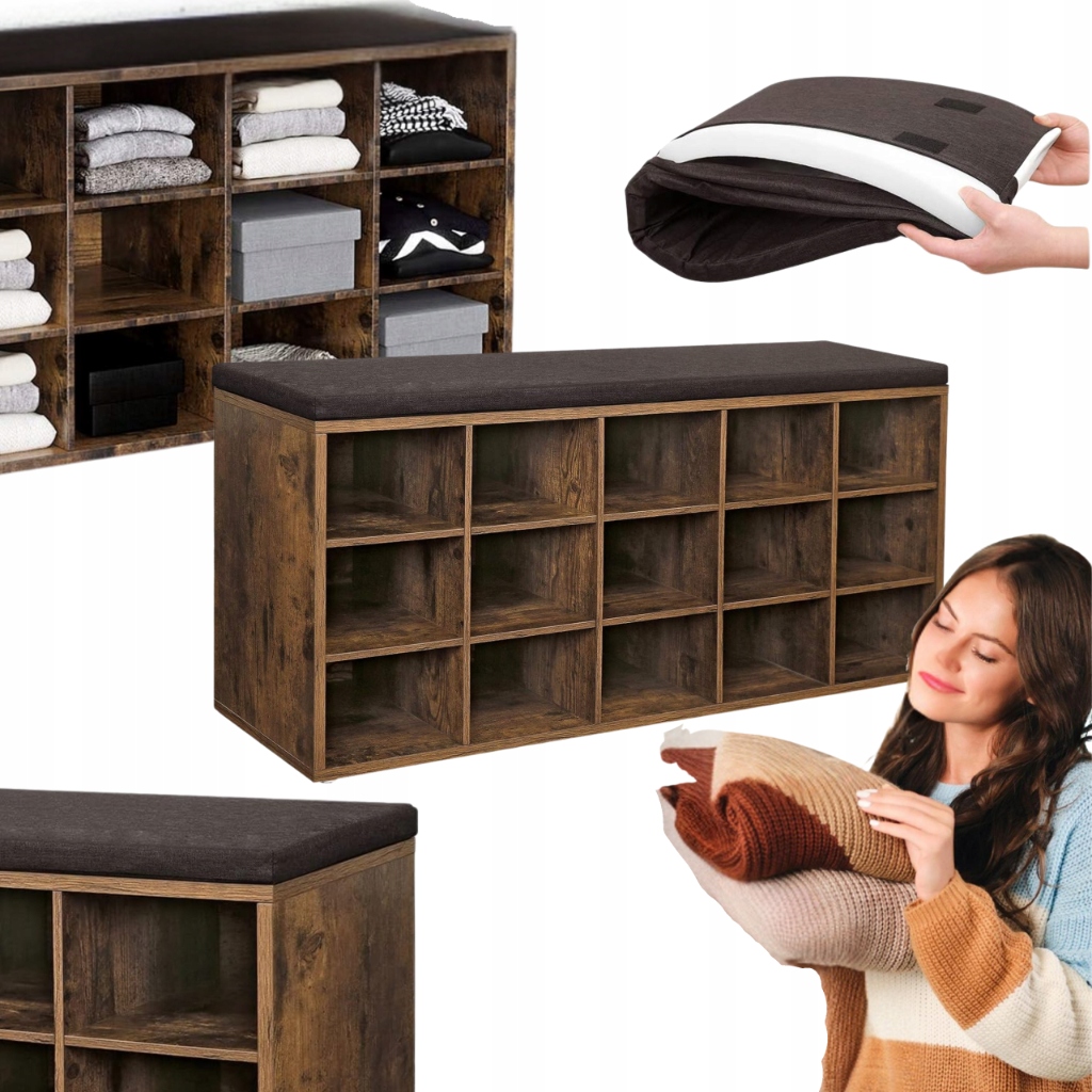 Stojanová skrinka na topánky s sedadlom, 15 priehradiek, regál do predsiene