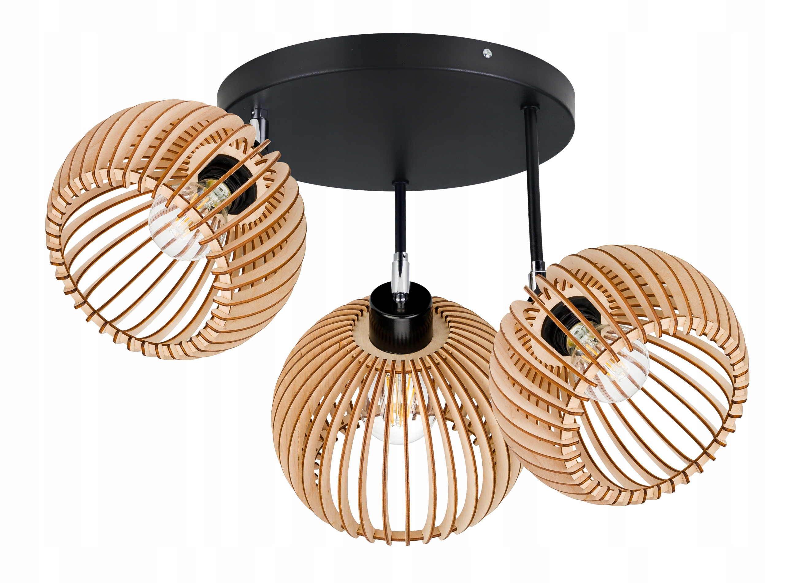 Lampa plafon żyrandol ruchomy wysoki sufitowa Loft klosz kula 36 Drewno E27