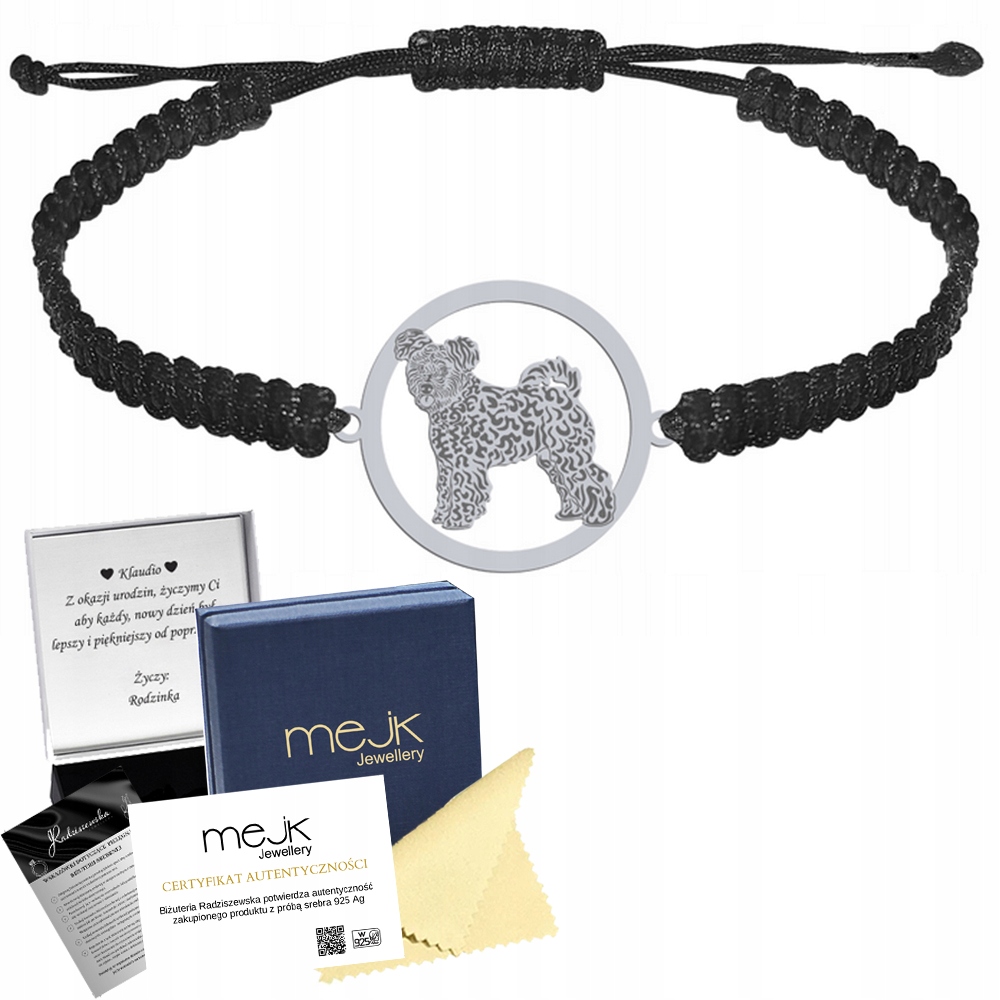 Stříbrný náramek s pejskem Pumi 925 Makramé Šperky Dárek Gravírování Bonus
