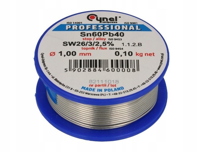 

Cyna z topnikiem 1,0mm 1mm 100g Sn60% Pb40% Cynel
