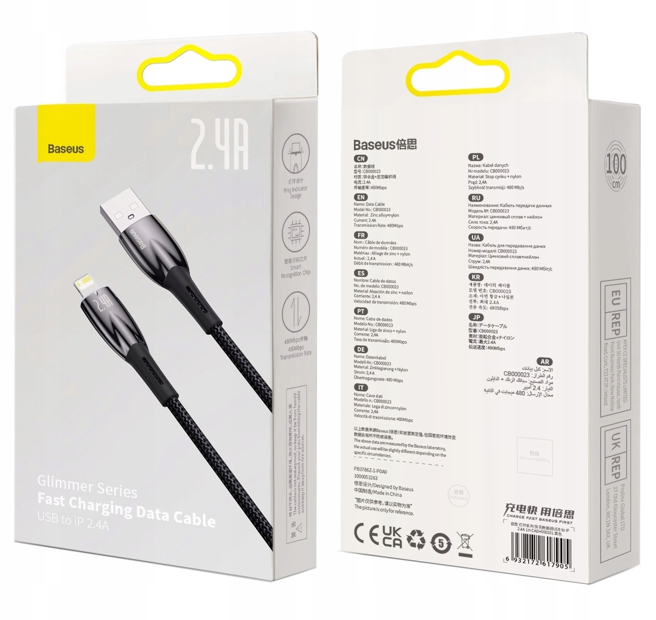 BASEUS KABEL MOCNY PLECIONY PRZEWÓD USB - LIGHTNING DO IPHONE IPAD 2.4A 2M Konstrukcja oplot