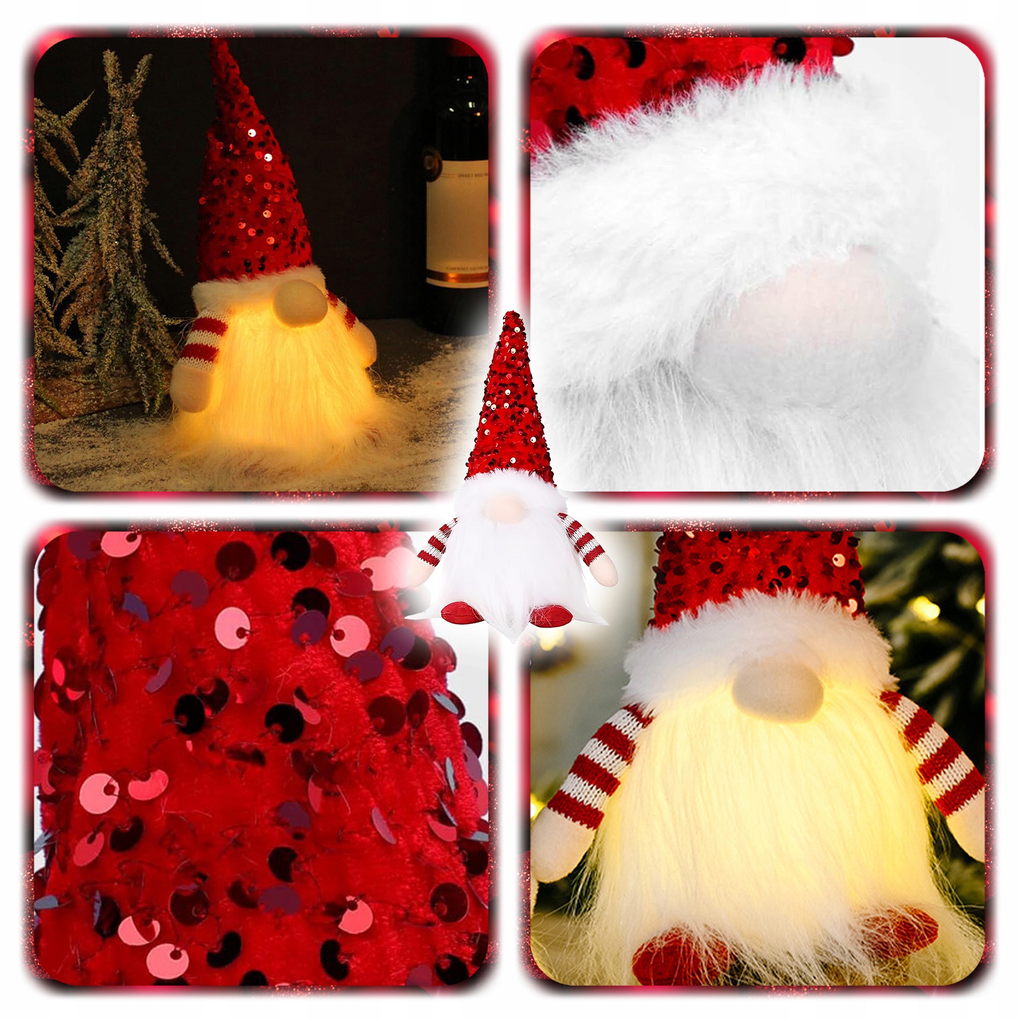 SKRZAT ŚWIĄTECZNY KRASNAL MIKOŁAJ GNOM ŚWIĘTA OZDOBA ŚWIECĄCY LED 2 SZTUKI Materiał dominujący inny