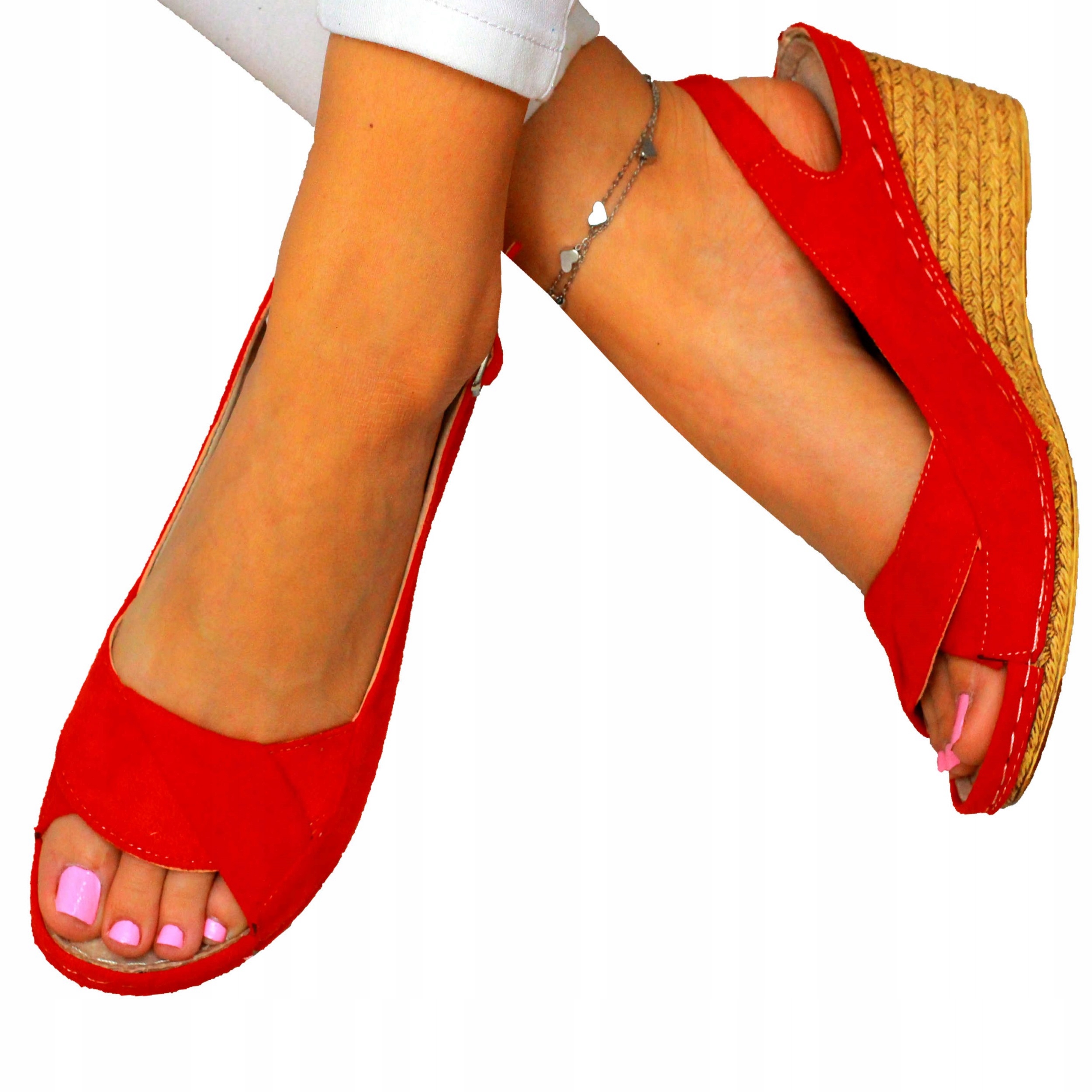 Sandały Damskie Koturna Skóra Polskie