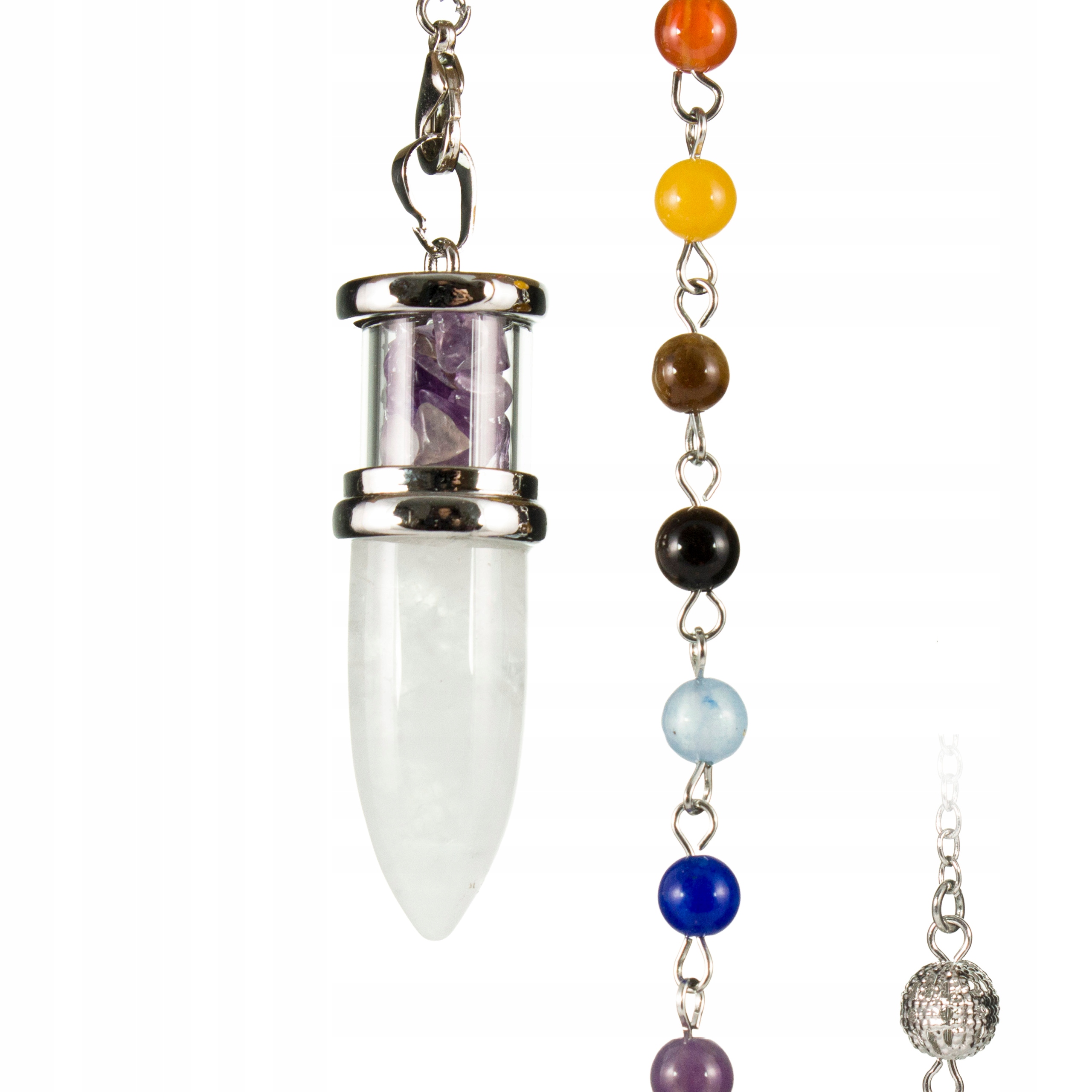 Ekskluzywne Wahadełko Wahadło Radiestezyjne Biały Kryształ Ametyst 7 Czakr