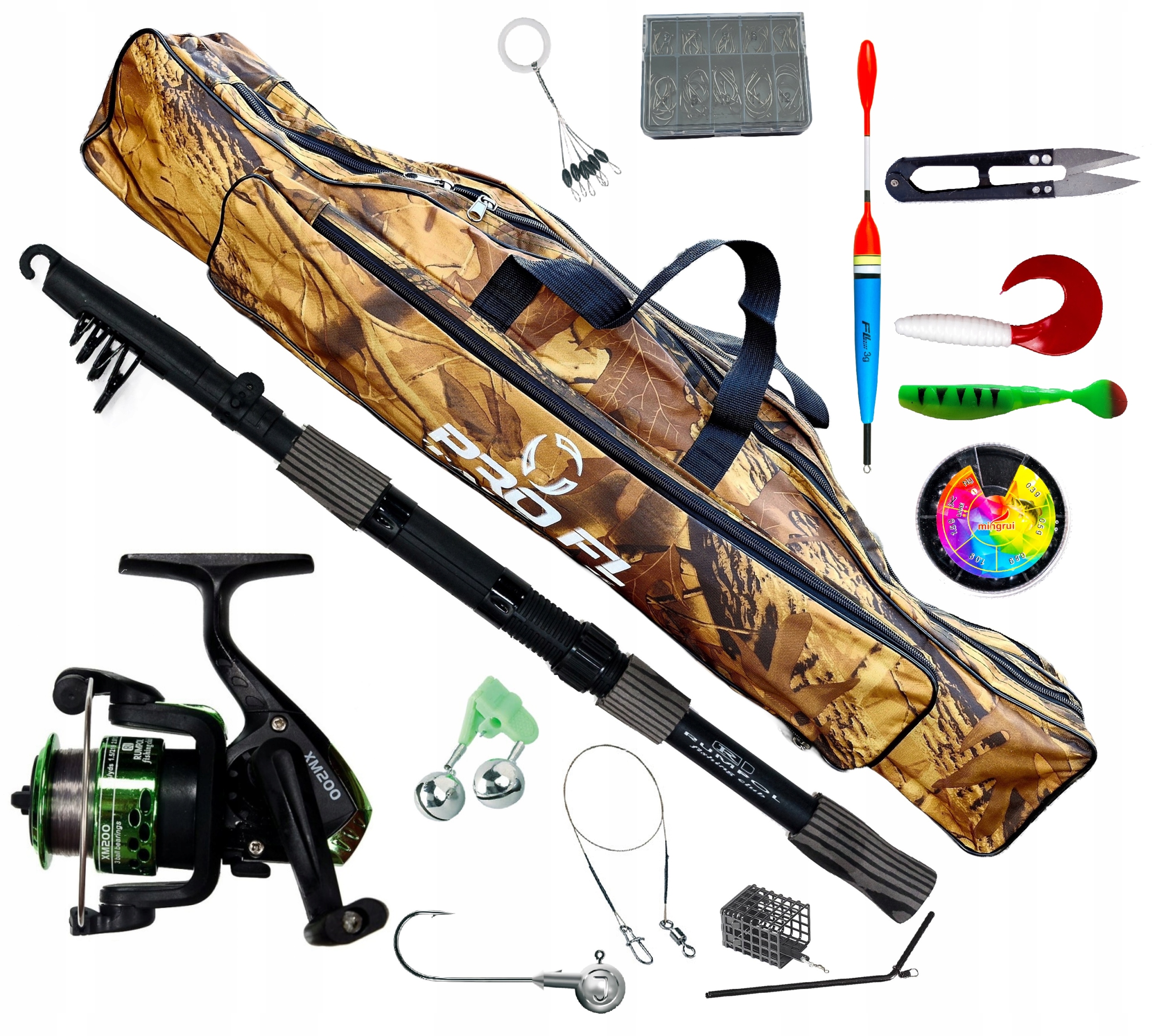 Zestaw Wędkarski Spławikowy Uniwersalny Wędka Kołowrotek Pokrowiec Ciężarki