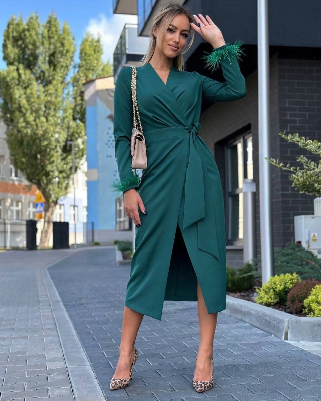 Elegantní Šaty Marina Peří Svatební Hostina Party Koktejlová Vázaná Smaragd Xs