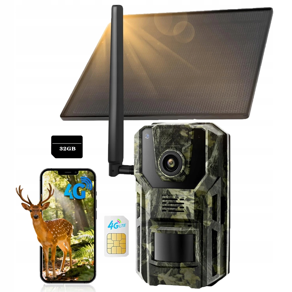 4G/LTE Trailová Kamera Pro Lesní Lov S 2K Sim Kartou, Solární Kamera S 32G