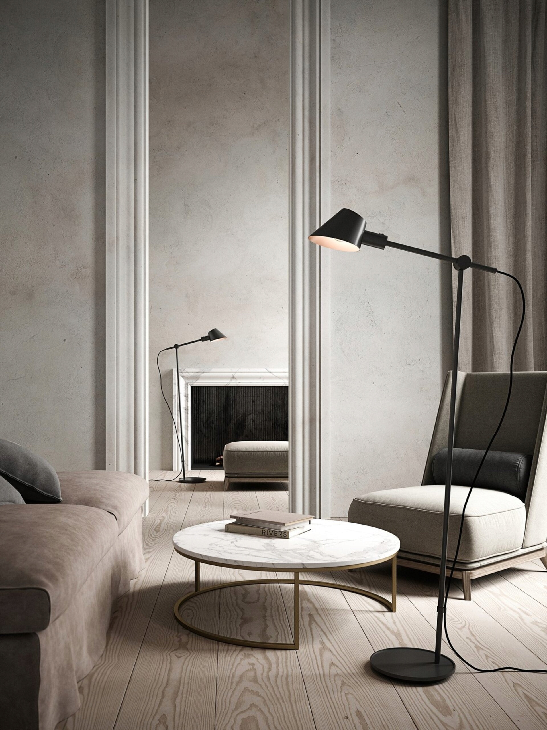 Stojacia lampa Nordlux Stay Floor E27 čierna, nastaviteľná, dizajnová 129 cm