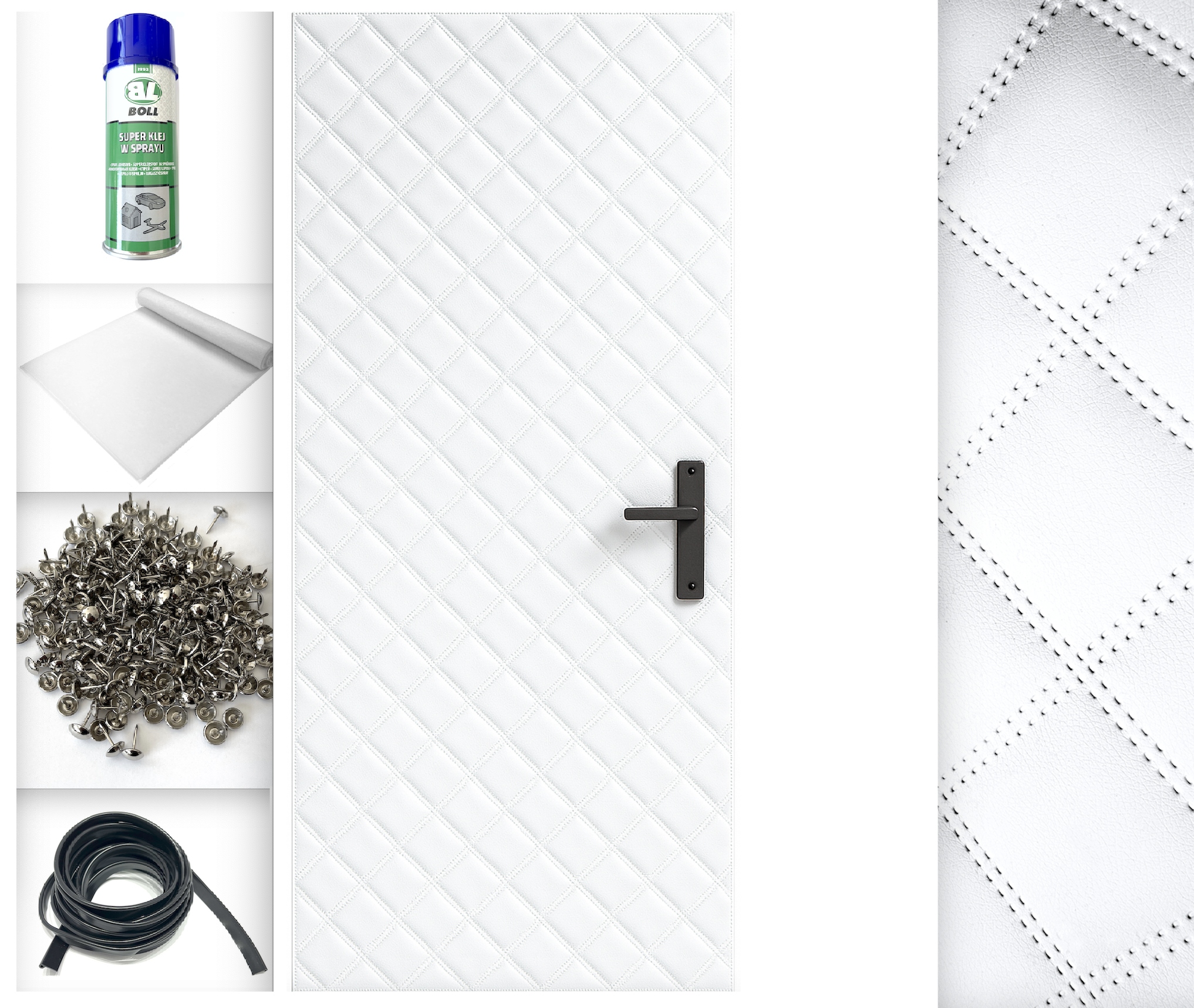 Bílá 115x215 Dveřní Čalounění Potah na dveře Prošívaný Příslušenství