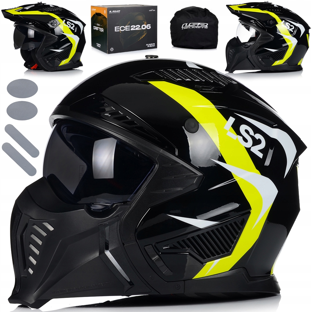 Motocyklová Prilba 4v1 LS2 OF606 Trial Odpínacia Brada Šilt 2x Sklo