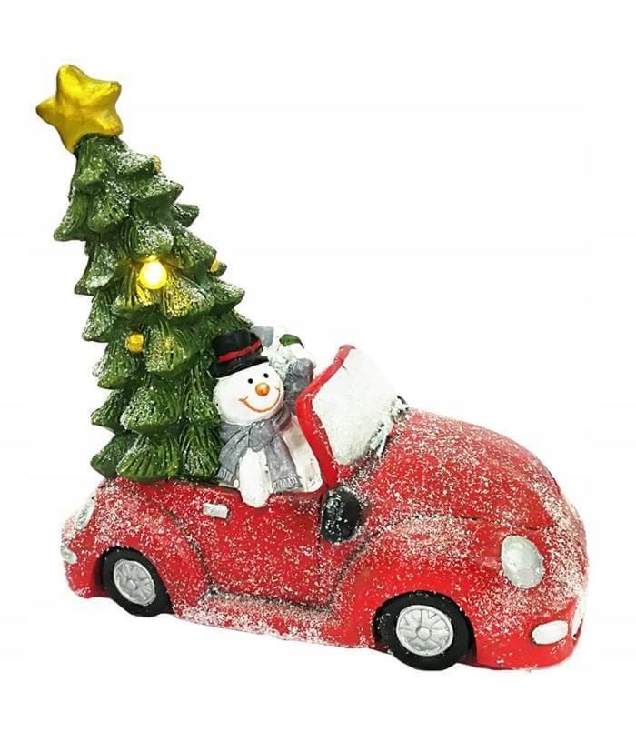 Ceramiczna figurka świąteczna - Samochód z choinką LED