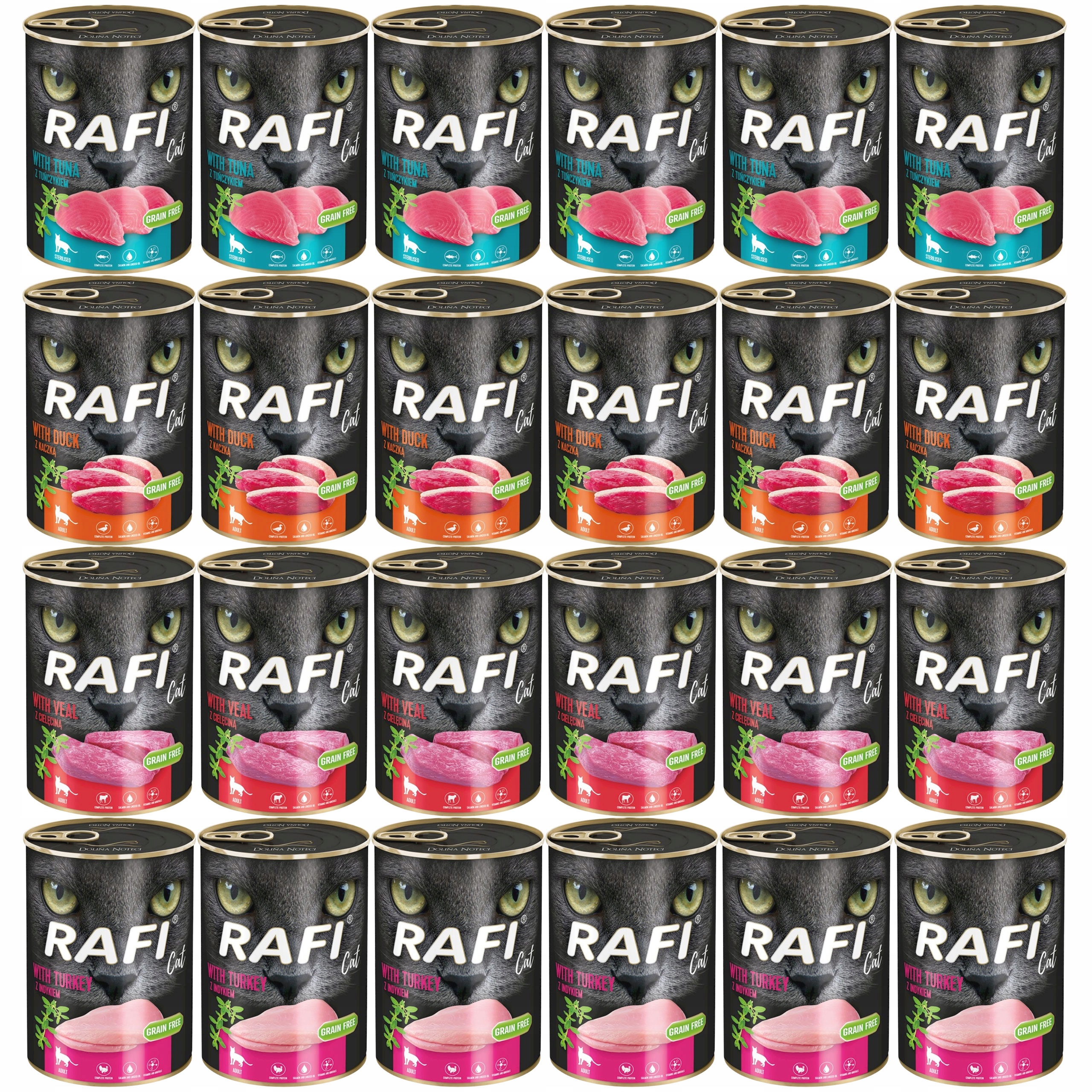 Levně Rafi Cat Krmivo mokré pro kočky Dolina Noteci mix chutí 24 x 400 g bez obilovin